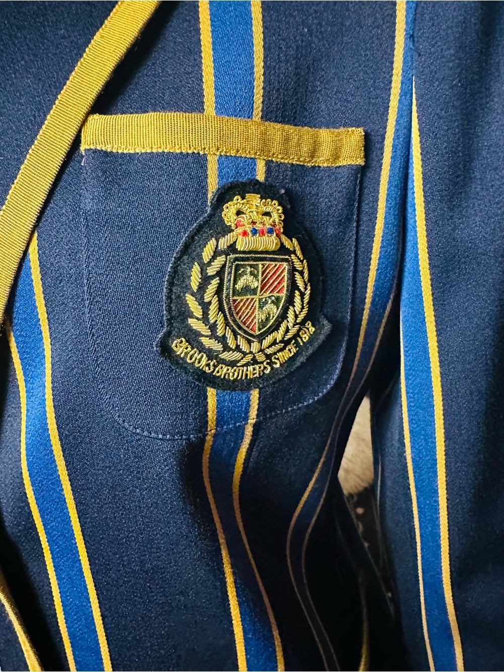 Brooks Brothers Striped Boating Blazer with Crest & Grosgrain Trim -Size: 10 - Picture 5 of 12